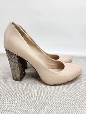 Guilhermina Anthropologie Size 7 M Pumps Cream Nude Leather Glitter Heels